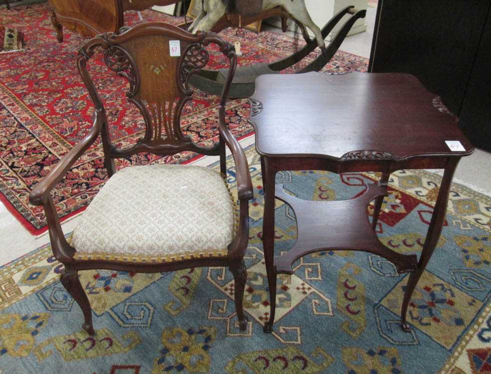 Appraisal: LATE VICTORIAN INLAID MAHOGANY LAMP TABLE AND ARMCHAIR American c