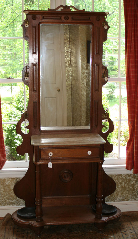 Appraisal: Renaissance Revival Walnut Marble-Top Mirrored Hall Stand Last Quarter th