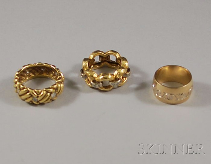 Appraisal: Three Gold Bands an kt bicolor gold and diamond band