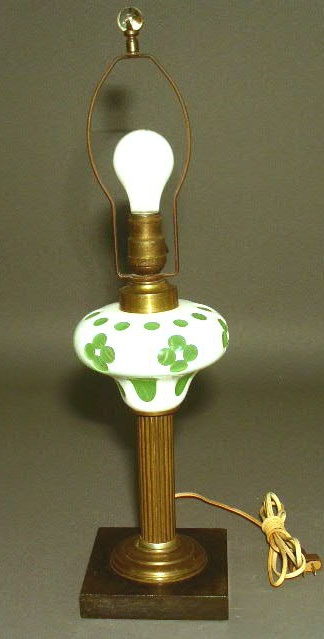 Appraisal: White-cut-to-green table lamp with an onyx base h to top