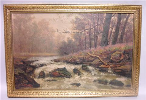 Appraisal: ATTRIBUTED TO CHARLES PHILIP WEBER AMERICAN - RIVER LANDSCAPE Oil