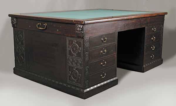 Appraisal: A Rare American Aesthetic Mahogany and Cherry Library Desk late