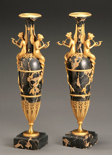 Appraisal: Pair of Empire Style Ormolu Mounted Marble 'Amphora' Vases First