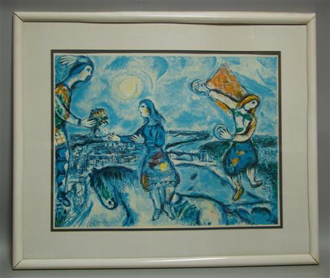 Appraisal: MARC CHAGALL FRENCH - LOVERS OVER PARIS Print x in