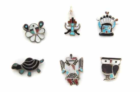 Appraisal: A Collection of Zuni Sterling Silver Pendants and Cufflinks in