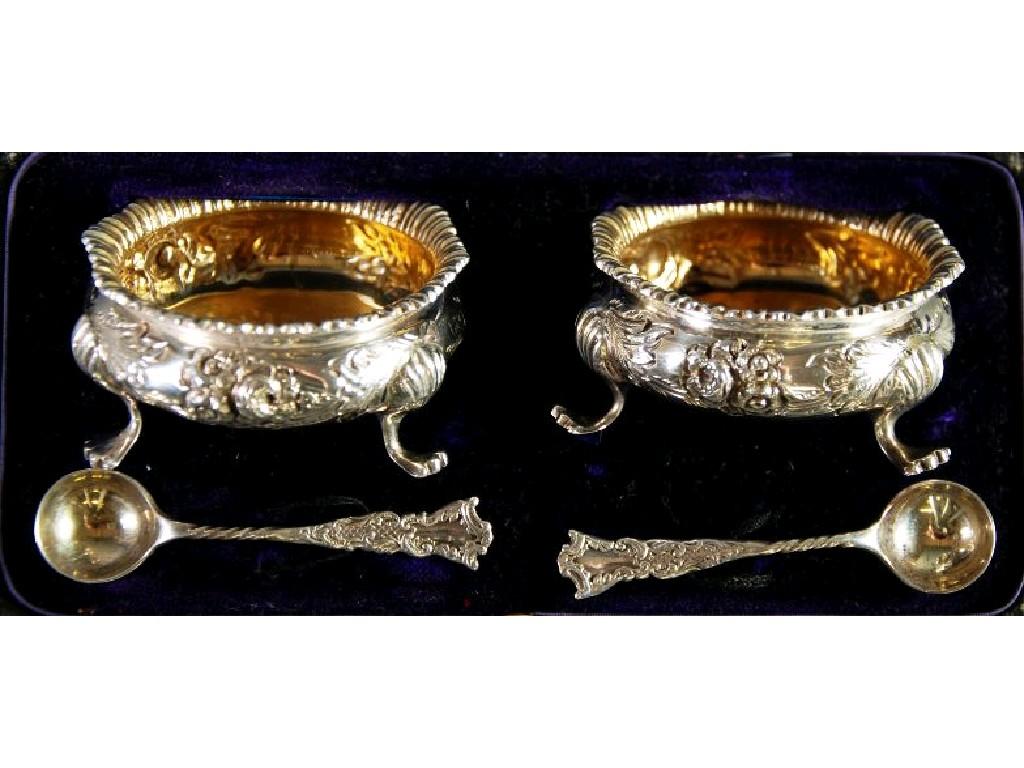 Appraisal: CASED PAIR OF LATE VCITORIAN SILVER OPEN SALTS typical form