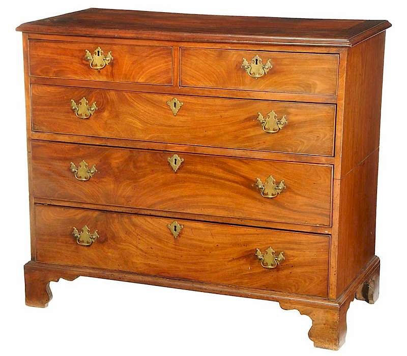 Appraisal: George II Figured Mahogany Five Drawer Chest British th century