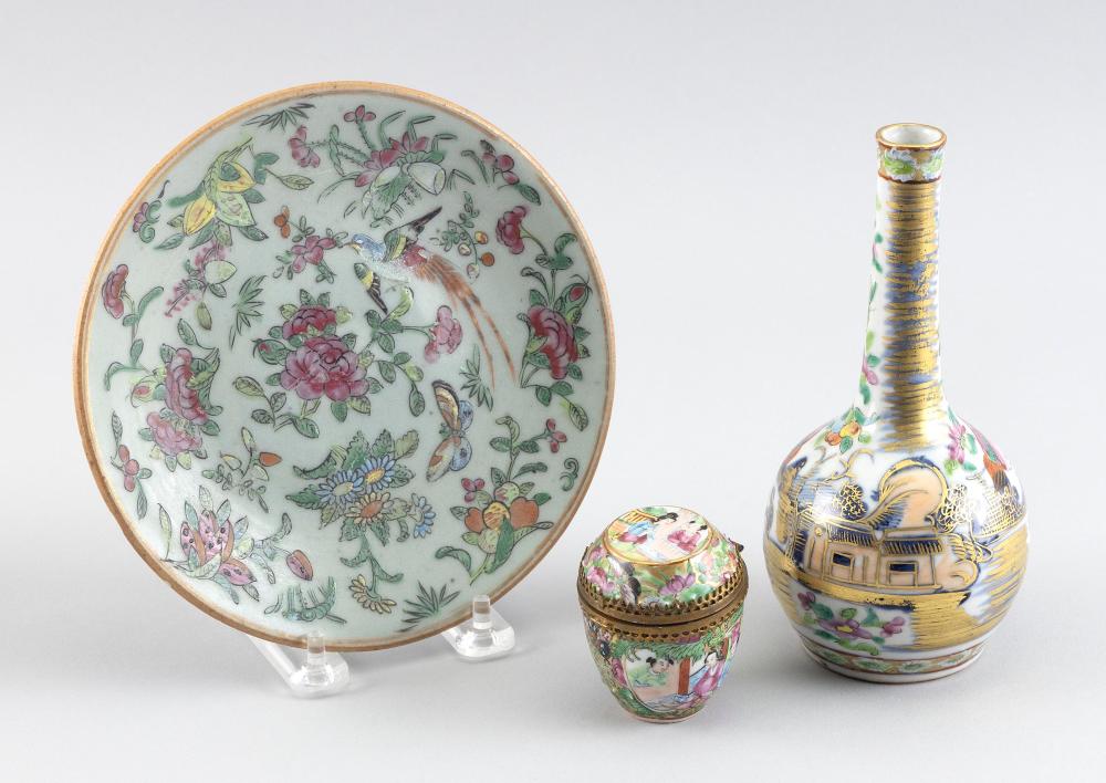 Appraisal: THREE PIECES OF CHINESE EXPORT FAMILLE ROSE PORCELAIN LATE TH