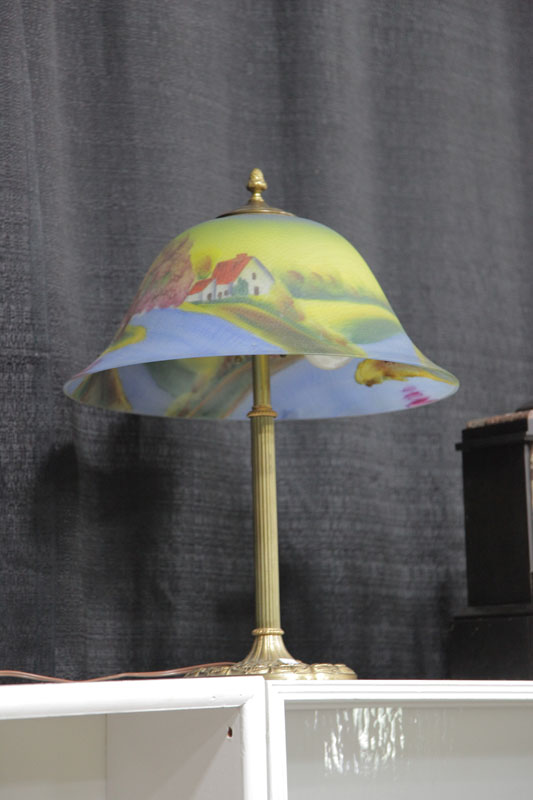 Appraisal: MILLER TABLE LAMP Brass base with Buttercup motif reeded stem