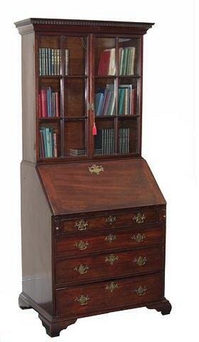 Appraisal: A GEORGE III MAHOGANY BUREAU BOOKCASE the top half with