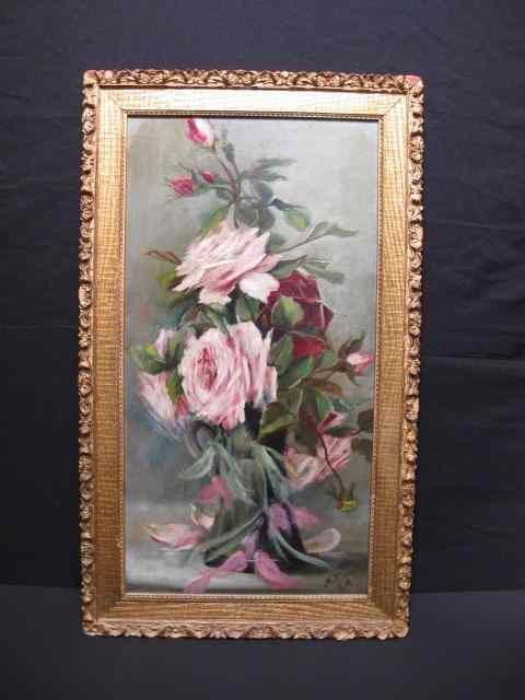 Appraisal: Oil on canvas painting of a rose still life Signed