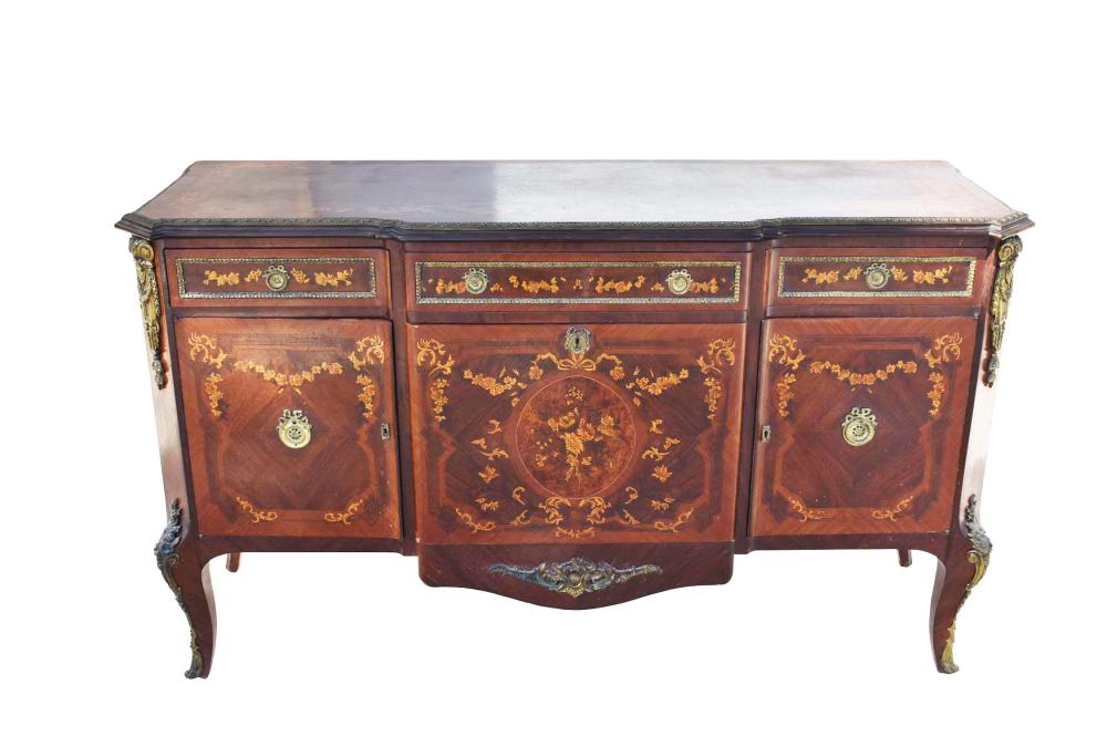 Appraisal: LOUIS XVI STYLE FOLIATE INLAID MAHOGANY CREDENZACirca Rectangular with canted