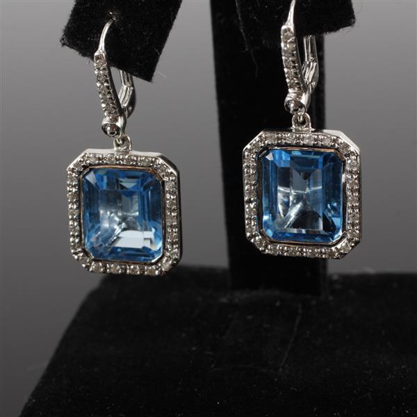 Appraisal: White Gold K Swiss Blue Topaz diamond halo drop earrings