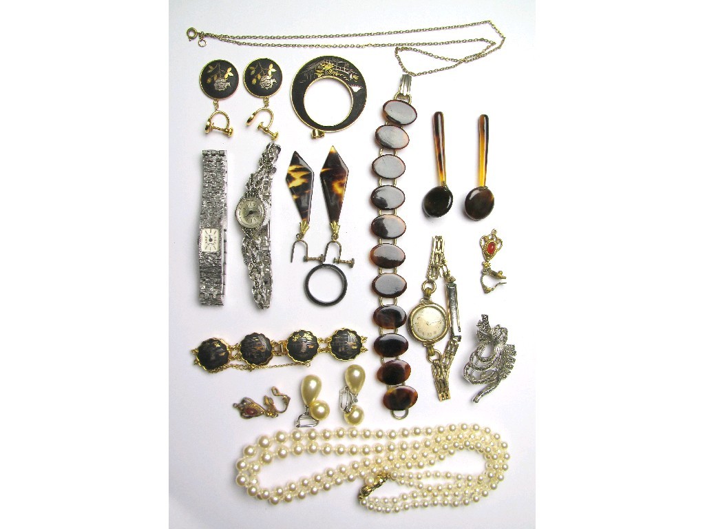 Appraisal: Lot comprising paste pearls marcasite wrist watch tortoiseshell earrings etc