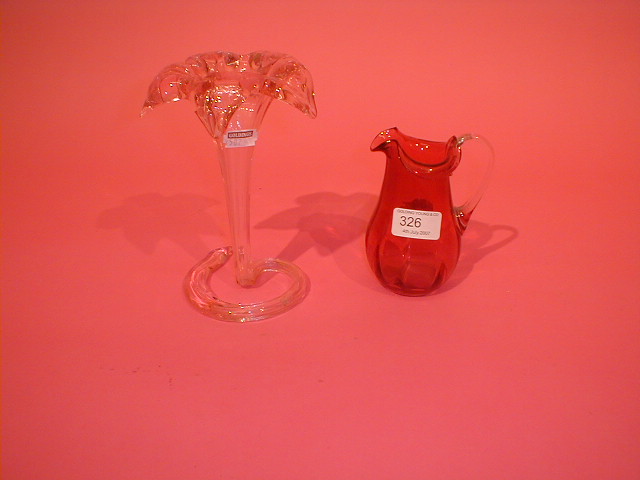 Appraisal: A cranberry glass milk jug and vase