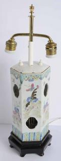 Appraisal: Enameled Porcelain Hat Stand Chinese mounted as lamp octagonal pierced