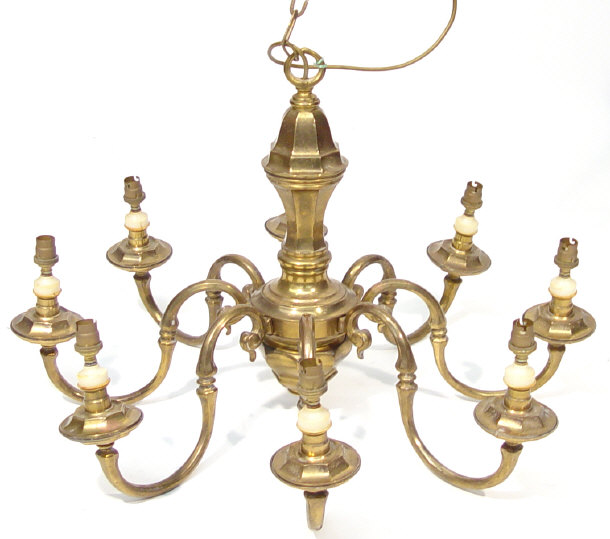 Appraisal: Dutch style brass eight branch chandelier cm from branch to