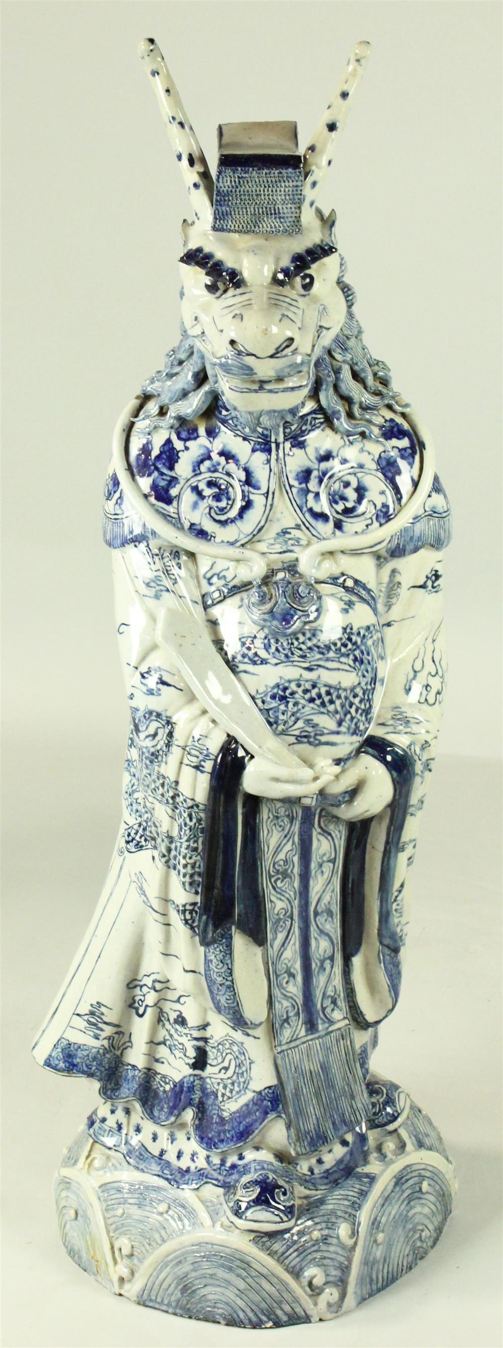 Appraisal: LARGE BLUE AND WHITE ZODIAC CERAMIC FIGURE CHINESE the beast