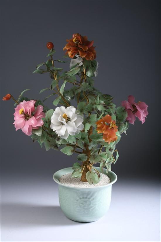 Appraisal: FLOWER-FILLED CHINESE CELADON CACHE-POT - Cache-pot and flowers in