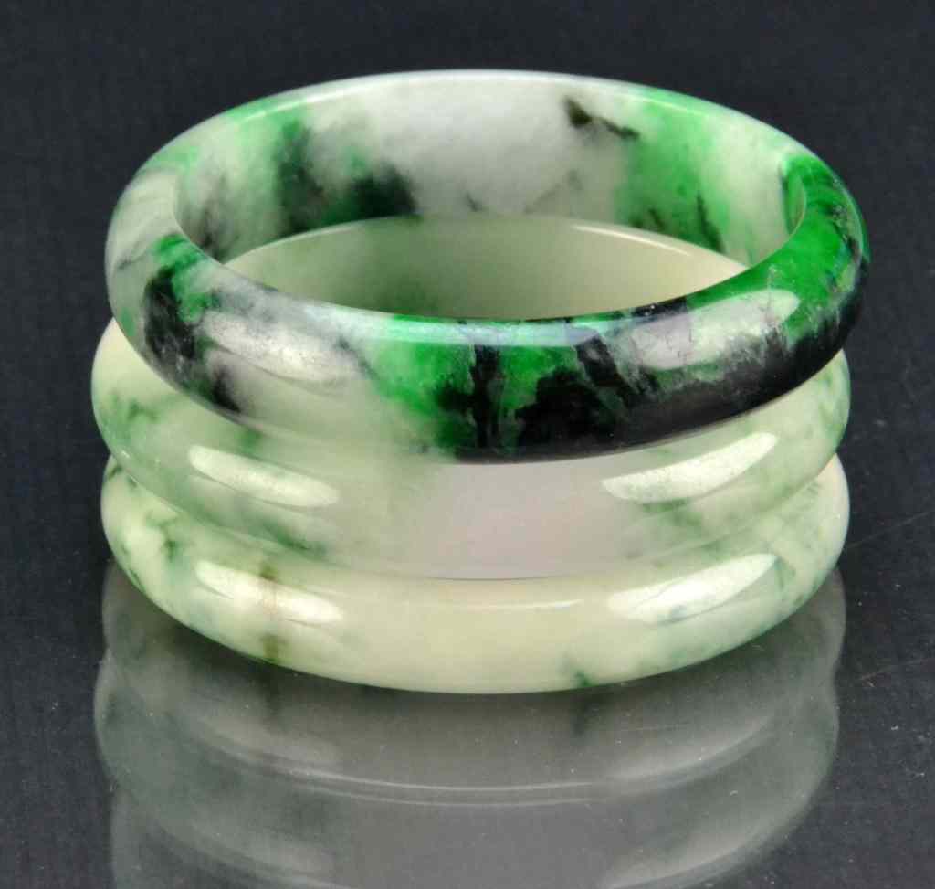 Appraisal: Chinese Jade Jadeite Bangle BraceletsAll with molted colors ranging from