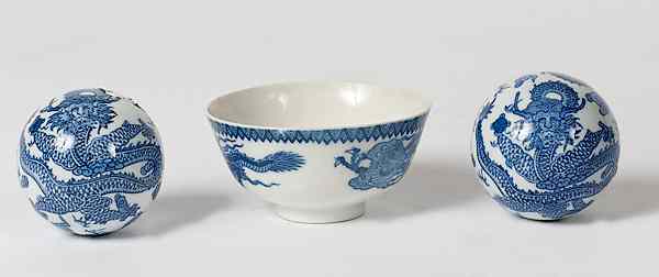 Appraisal: Chinese Blue and White Bowl and Balls Chinese includes a