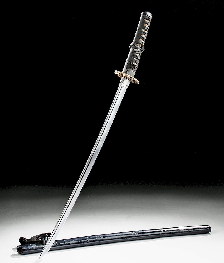 Appraisal: Signed Japanese Muromachi Steel Wakizashi w Scabbard Holiday Shipping Deadlines