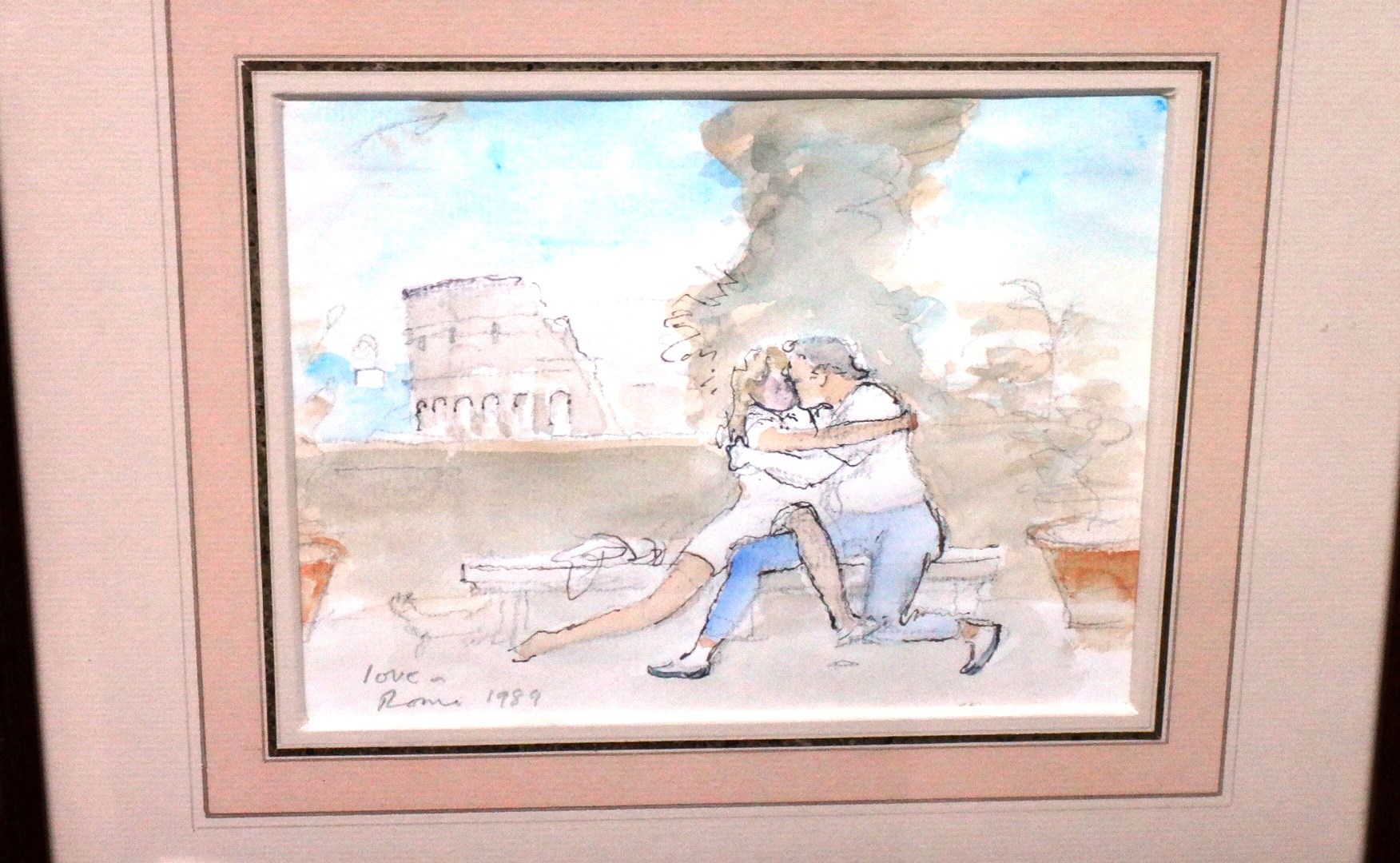 Appraisal: John Ward - Lovers Rome pen ink and watercolour over