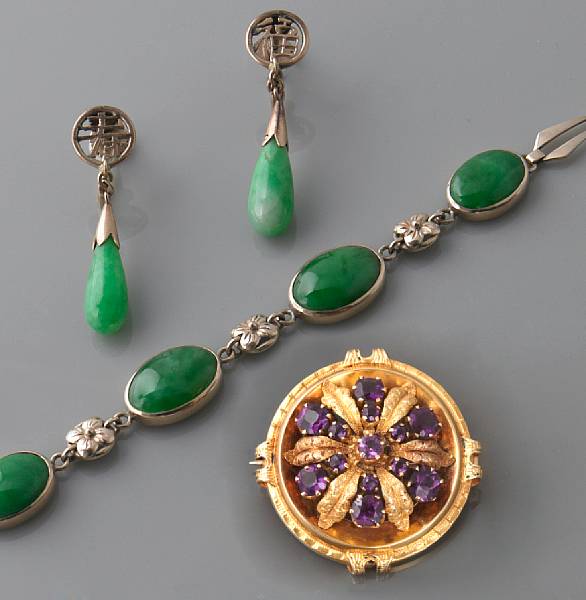 Appraisal: A collection of gem-set and gold jewelry comprising of one