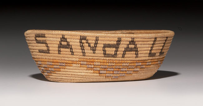 Appraisal: Mission basket polychrome designs and name Edith Sandall w x