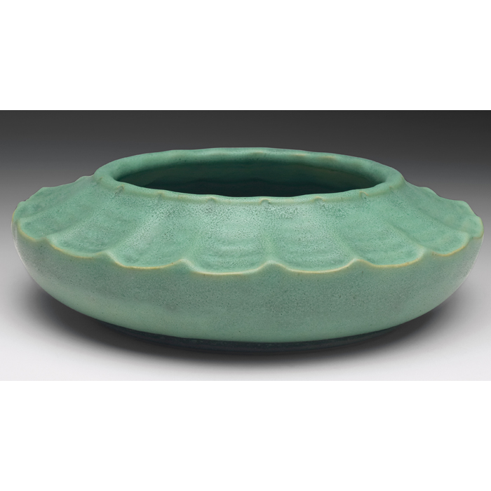 Appraisal: Teco bowl designed by F Albert scalloped shape under a