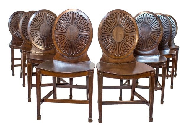 Appraisal: A set of eight George III and later mahogany hall