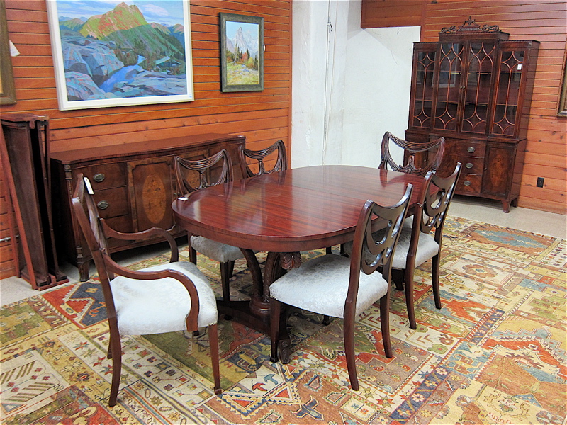 Appraisal: NINE-PIECE FEDERAL STYLE INLAID MAHOGANY DINING FURNITURE SET Batesville Cabinet