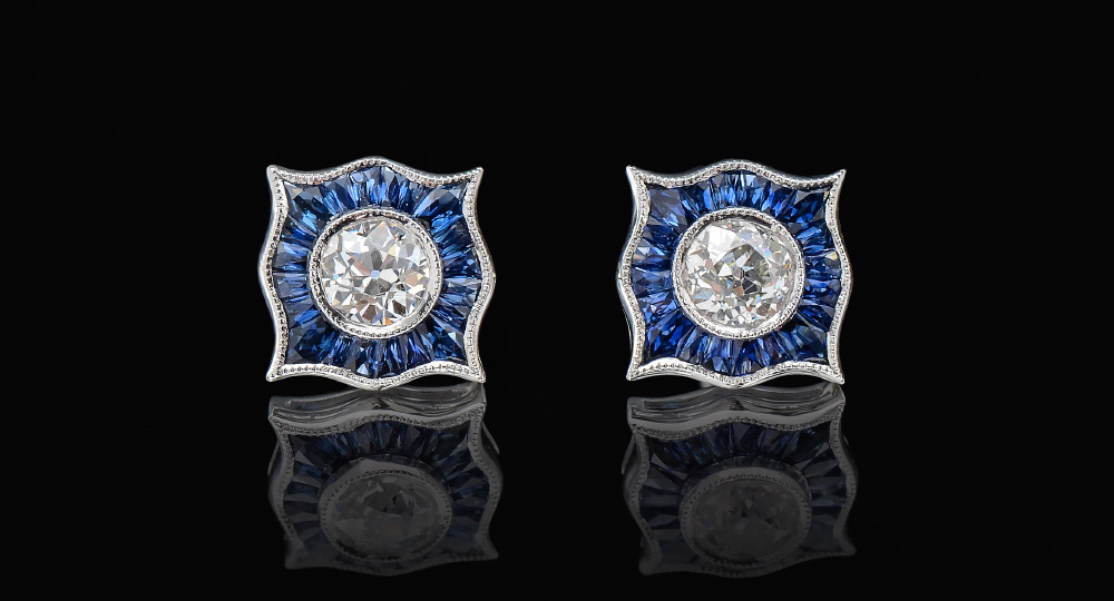 Appraisal: SOPHIA D PLATINUM DIAMOND AND SAPPHIRE EARRINGS Edwardian revival ear