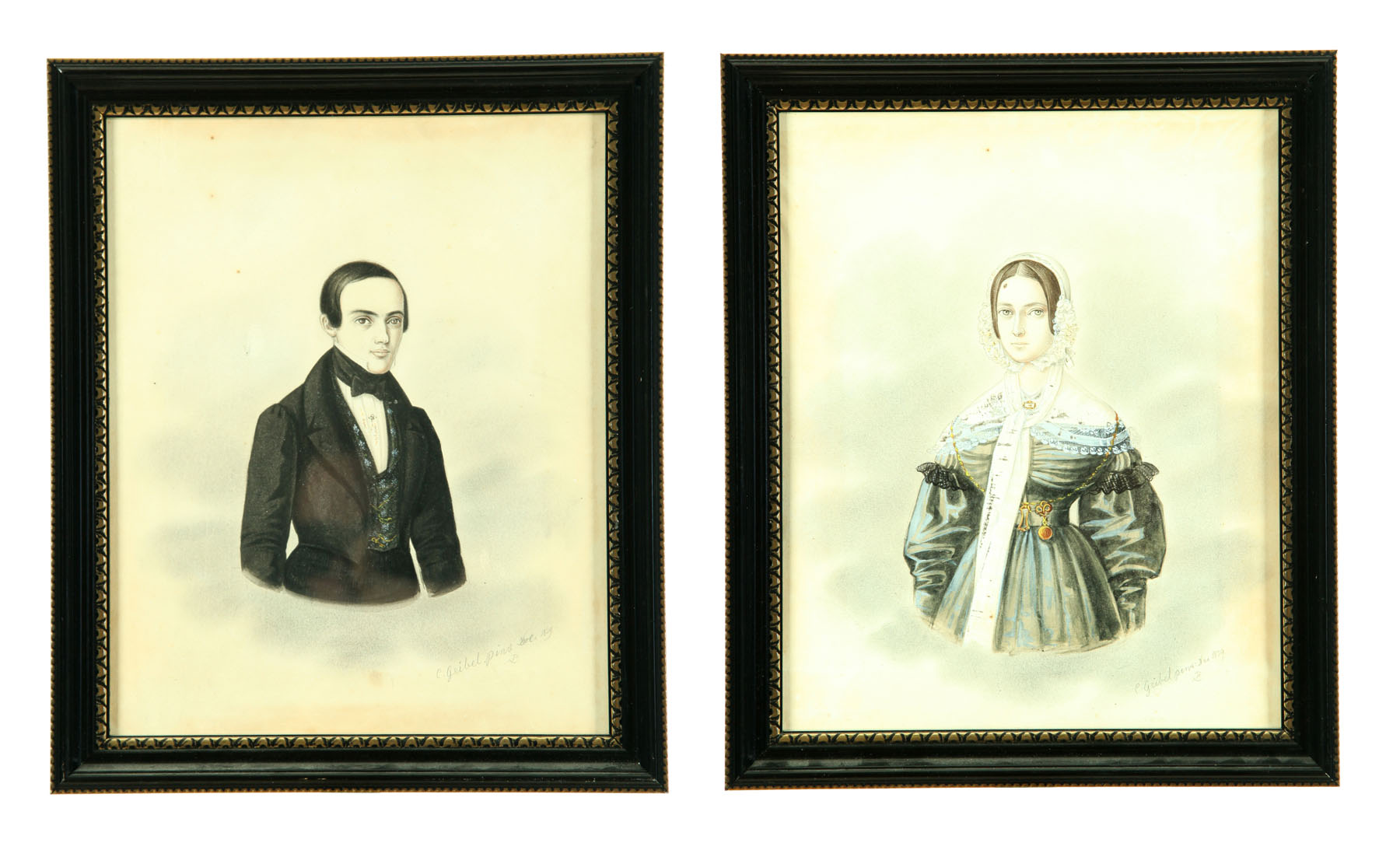 Appraisal: PAIR OF PORTRAITS BY C GEIBEL AMERICAN SCHOOL ST HALF-