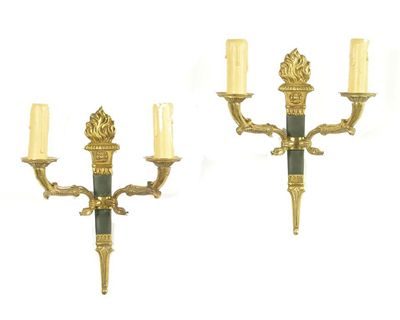 Appraisal: A set of four continental gilt brass and painted twin