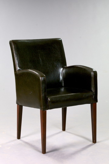 Appraisal: German Art Deco Mahogany and Brown Leather Armchair having a