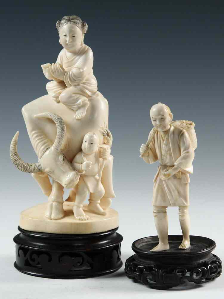 Appraisal: ORIENTAL IVORY FIGURES - Farmer walking with basket of produce