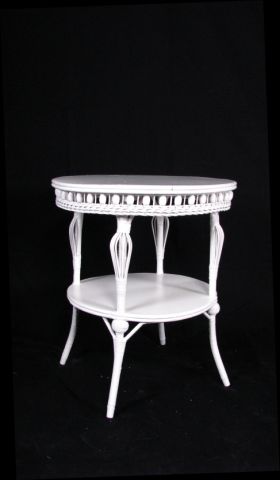 Appraisal: White painted wicker tiered lamp table high and diameter with