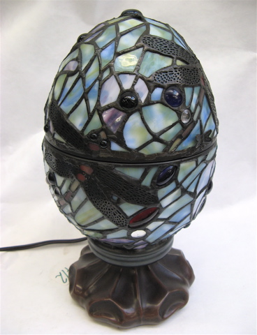 Appraisal: A STAINED LEADED DRAGONFLY TABLE LAMP egg form decorated with