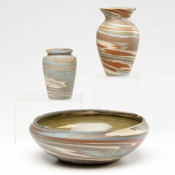 Appraisal: NILOAK Three Missionware pieces a bowl and two vases Line