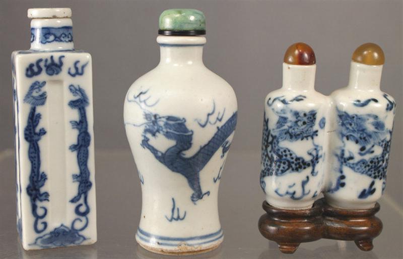 Appraisal: various porcelain snuff bottles each with blue underglaze dragon seeking