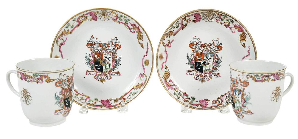 Appraisal: Two Chinese Export Armorial Cup and Saucer Sets late th