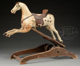 Appraisal: UNUSUAL CARVED AND PAINTED CHILD'S PINE ROCKING HORSE ON STAND