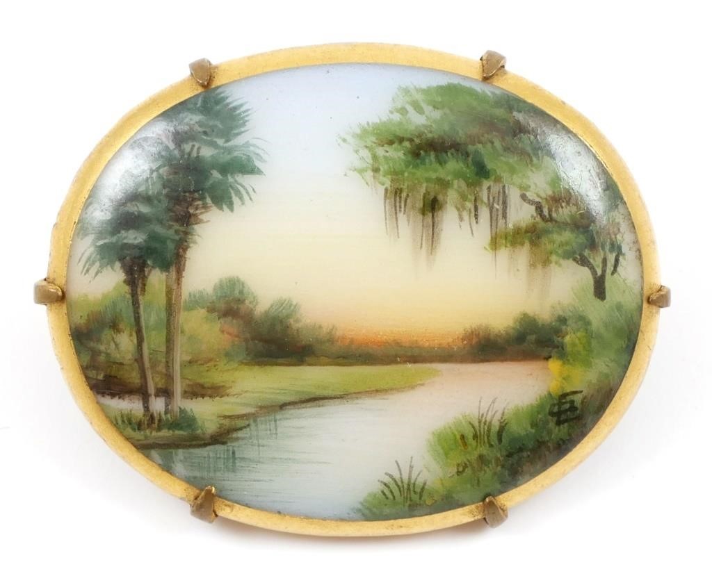 Appraisal: Florida scene painted on porcelain -- called a cameona --