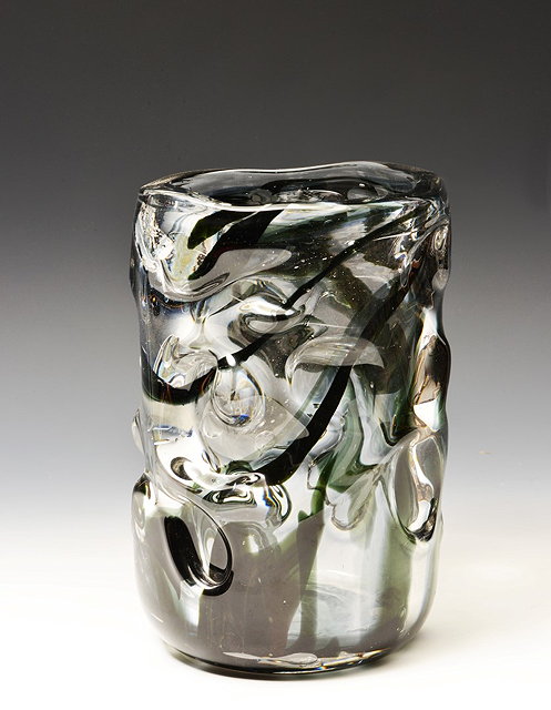 Appraisal: Whitefriars'Knobbly' range vase in streaky blackdesigned by William Wilson and