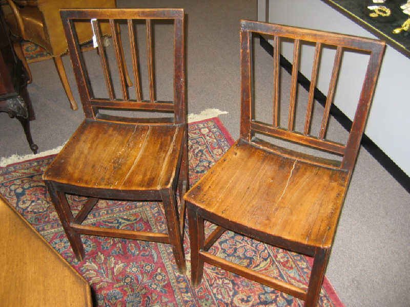 Appraisal: SET OF SIX ENGLISH TH CENTURY ELMWOOD CHAIRS With straight