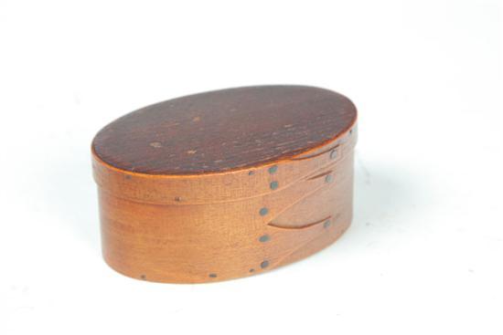 Appraisal: SHAKER BOX American th century Bentwood oval box with copper