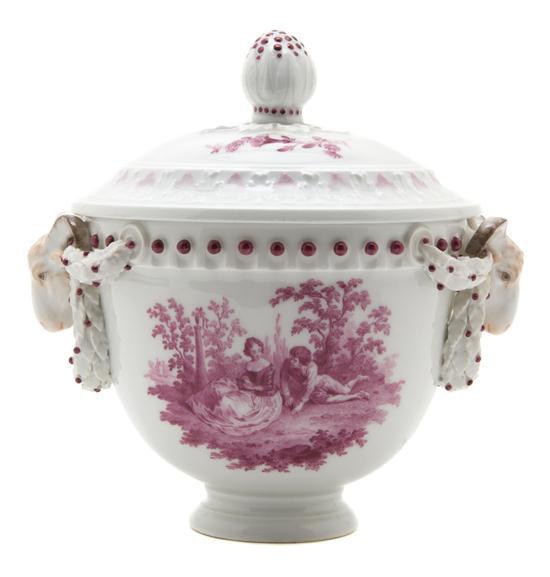 Appraisal: Meissen Cache Pot and Cover of circular form with ram