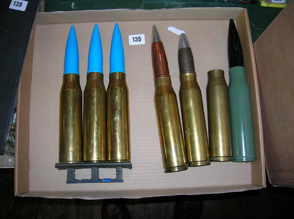 Appraisal: Seven inert mm cartridges for the Rarden cannon including three