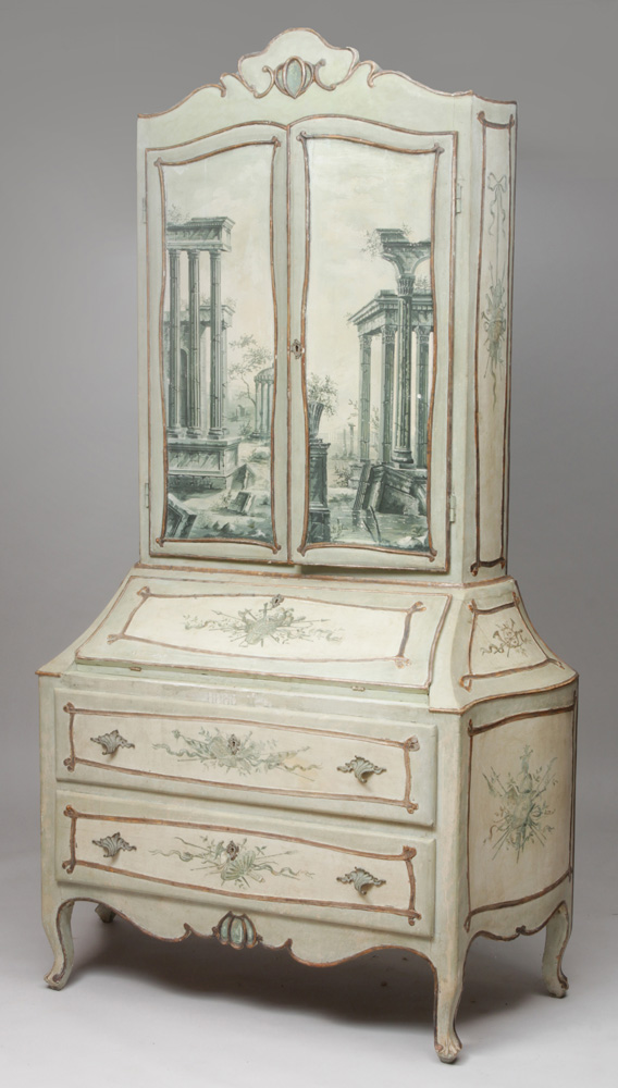 Appraisal: Italian Rococo Style Painted Bureau Bookcase Late th Century With